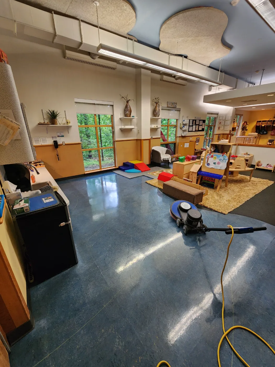 Classroom floor buffed and shined